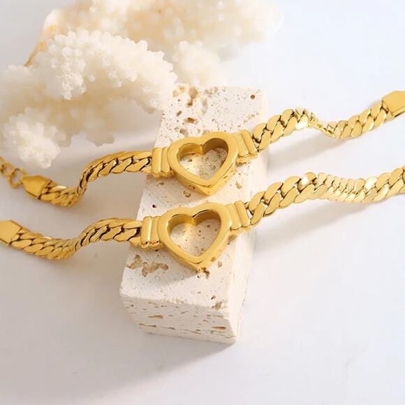 NEW 18K karat yellow gold plated heart charm chain bracelet jewelry B3A - Picture 4 of 6